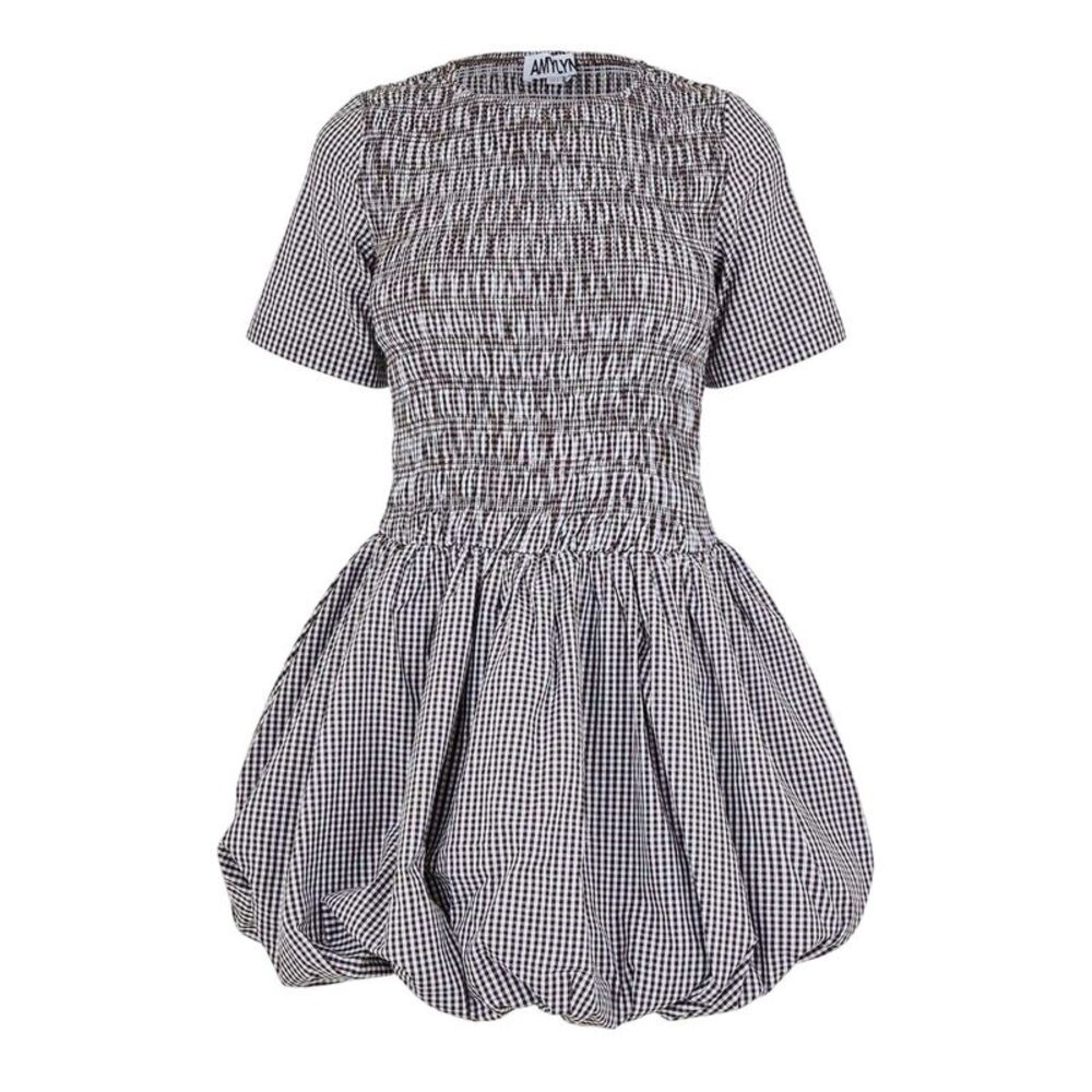 AmyLynn Womens/Ladies Elenor Checked Crew Neck Short-Sleeved Mini Dress / Brown